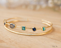 Labradorite, Green White Jade, Sapphire hydro * Bangle Bracelet * Gold Plated and Silver Plated * Gemstone * Adjustable *Statement * BJB031B