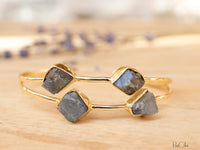 Rough Labradorite Bangle Bracelet *Gold Plated 18k* Gemstone * Gypsy * Hippie * Adjustable * Statement * Stacking * Layering * BJB028