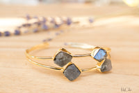 Rough Labradorite Bangle Bracelet *Gold Plated 18k* Gemstone * Gypsy * Hippie * Adjustable * Statement * Stacking * Layering * BJB028