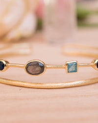 Labradorite, Green White Jade, Sapphire hydro * Bangle Bracelet * Gold Plated and Silver Plated * Gemstone * Adjustable *Statement * BJB031A