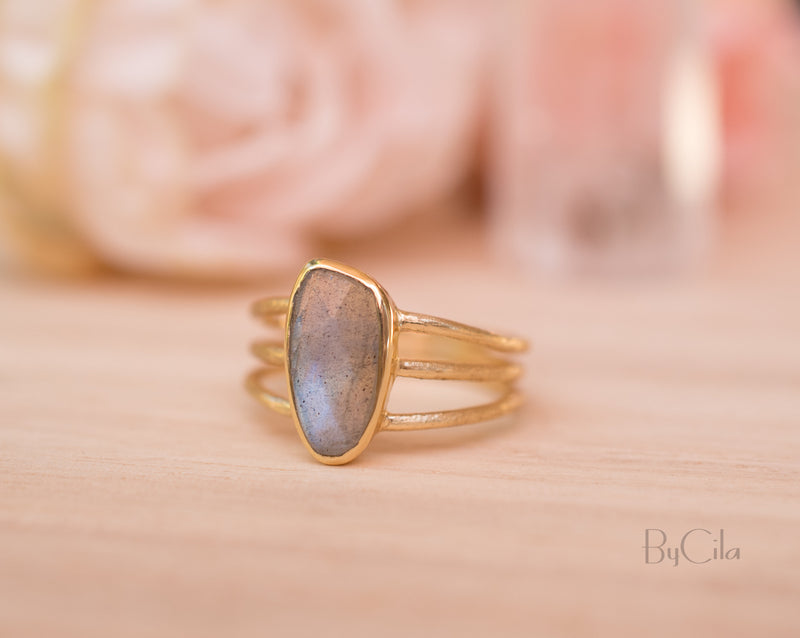 Labradorite Ring * Gold Vermeil*  *Gold * Statement* Gemstone *Bridesmaid *Natural* Handmade *Gift For Her * BJR049
