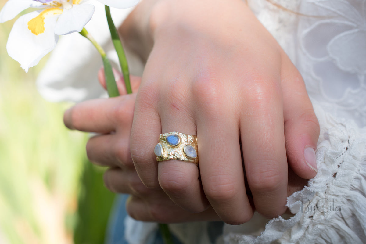 Moonstone & Labradorite Ring * 18k Gold Plated Ring * Statement Ring *Gemstone Ring * handmade * Boho BJR174