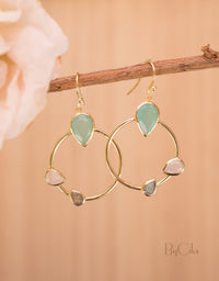 Aqua Chalcedony, Labradorite & Moonstone Dangle  Earrings Gold Plated * Gemstone * Earrings  * Handmade * Boho * Modern * Dangle * BJE121