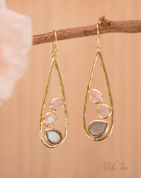 Rebeca Earrings * Rose Quartz, Moonstone & Labradorite * Gold Plated 18k * BJE106