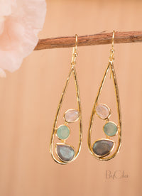 Rebeca Earrings * Moonstone, Aqua Chalcedony & Labradorite * Gold Plated 18k * BJE107