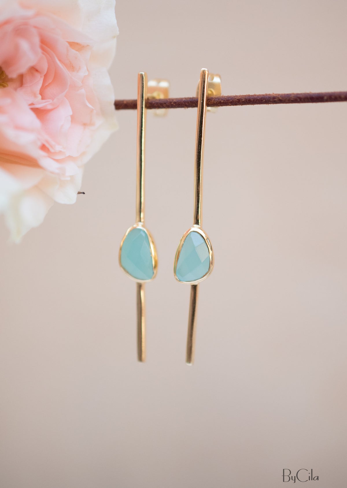 Mirella Earrings * Aqua Chalcedony * Gold Plated 18k * BJE180