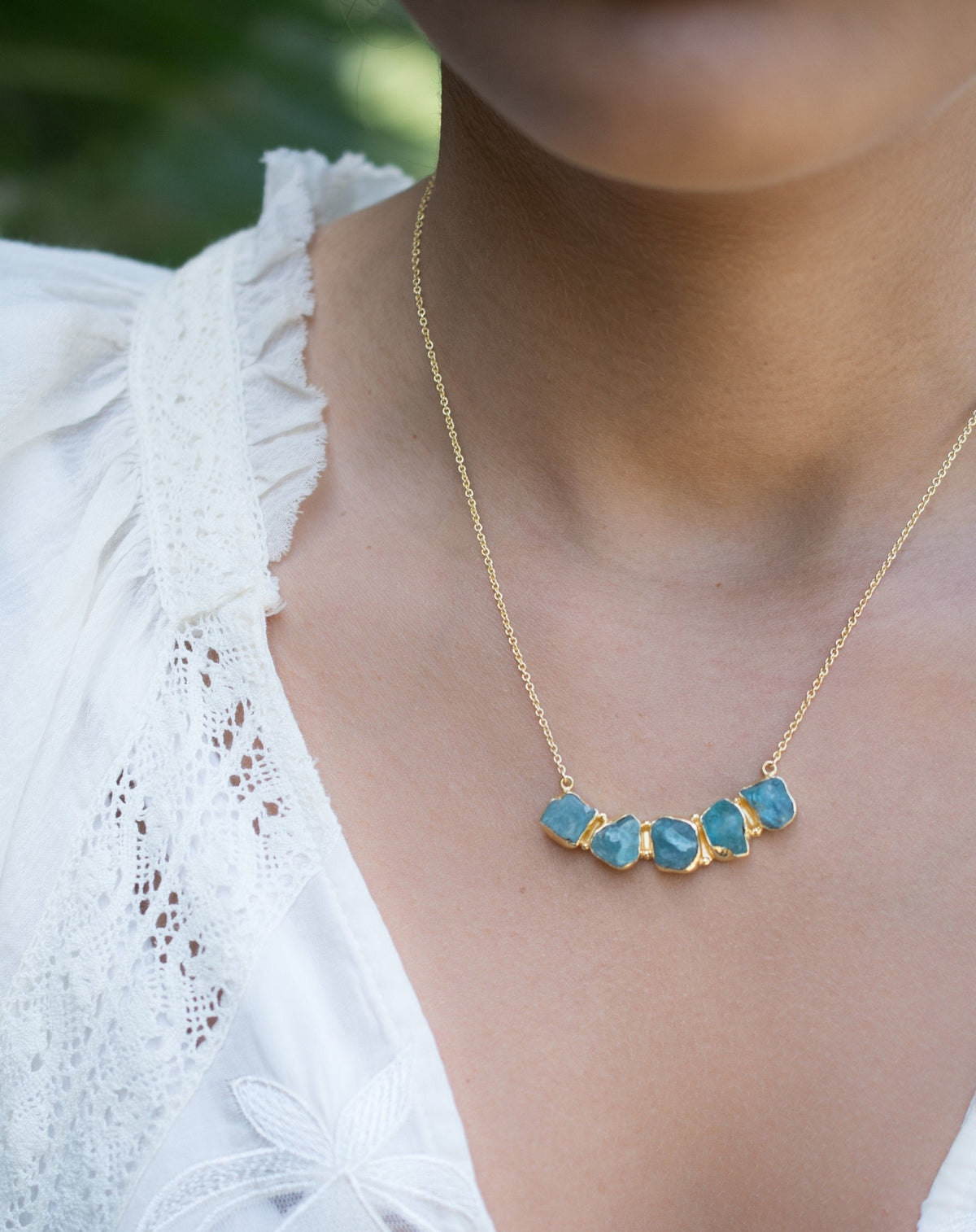 Elisa necklace * Rough Aqua Chalcedony  * Gold Plated 18k * BJN031