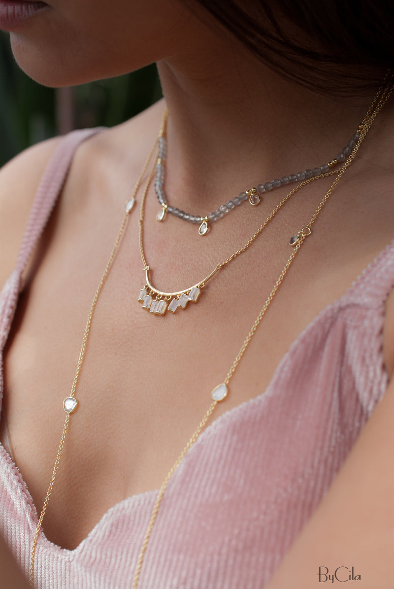 Fernanda Necklace * Labradorite and Synthetic Sapphire or Labradorite and Clear Quartz * Gold Vermeil * BJN036