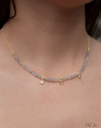 Fernanda Necklace * Labradorite and Clear Quartz or Labradorite and synthetic Sapphire *Gold Vermeil * BJN035