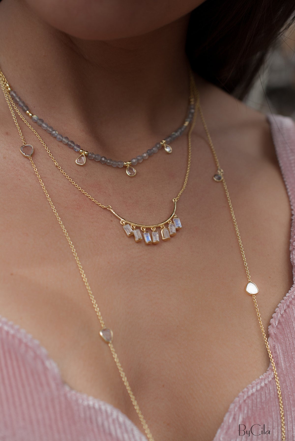 Priscila Long Necklace * Clear Quartz * Gold Vermeil 18k * BJN037