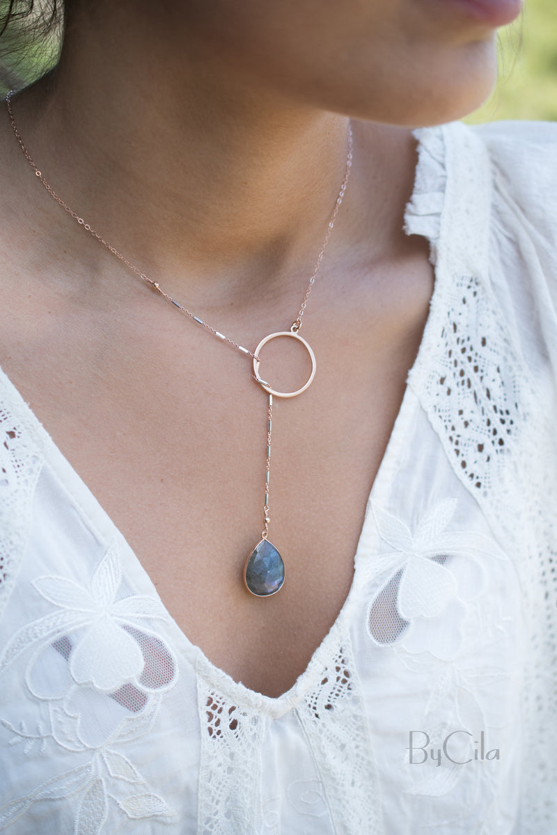 Isabel Lariat Necklace * Labradorite * Rose Gold Filled, Gold Filled or Sterling Silver * BJN061