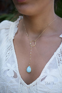 Larimar * Tear Drop * Lariat Necklace * Gold * Silver * Mix Metals * Gemstone * Statement * Bycila *Bridesmaid *BJN001-8F