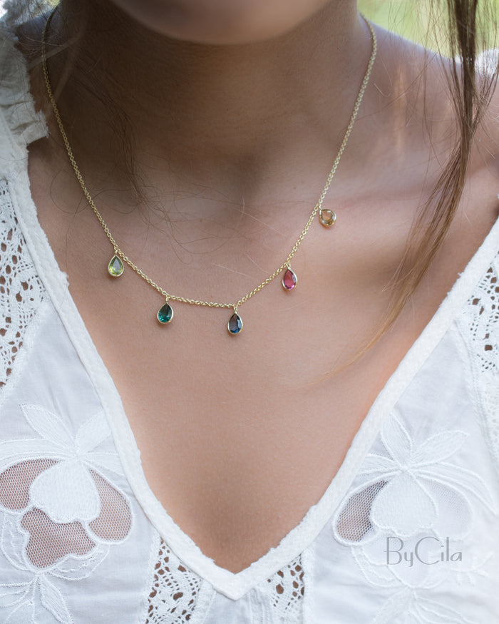 Ava Necklace * Citrine, Pink, Green tourmaline hydro, Iolite hydro * 18K Gold Plated