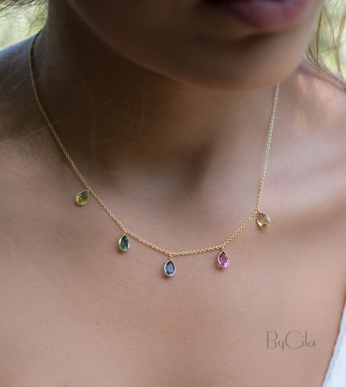Ava Necklace * Citrine/ Pink and green tourmaline hydro/ Iolite hydro * Gold Plated 18k * BJN041