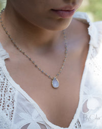 Luana Necklace * White druzy Tear Drop & Labradorite * Gold Vermeil * BJN069