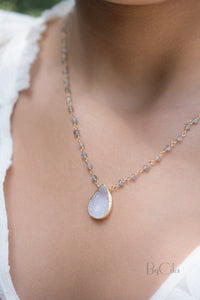 Luana Necklace * White druzy Tear Drop & Labradorite * Gold Vermeil * BJN069