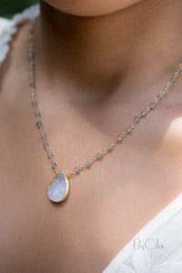 Luana Necklace * White druzy Tear Drop & Labradorite * Gold Vermeil * BJN069