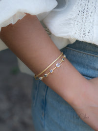 Moonstone, Labradorite & Rose Quartz * Bangle Bracelet * Gold Plated and Silver Plated * Gemstone * Adjustable *Statement * BJB032B