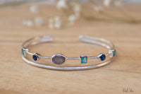 Labradorite, Green White Jade, Sapphire hydro * Bangle Bracelet * Gold Plated and Silver Plated * Gemstone * Adjustable *Statement * BJB031A