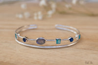 Labradorite, Green White Jade, Sapphire hydro * Bangle Bracelet * Gold Plated and Silver Plated * Gemstone * Adjustable *Statement * BJB031B