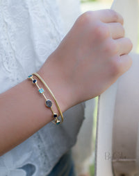Labradorite, Green White Jade, Sapphire hydro * Bangle Bracelet * Gold Plated and Silver Plated * Gemstone * Adjustable *Statement * BJB031B