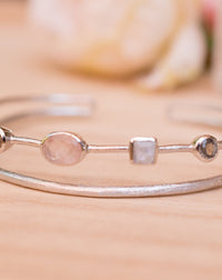 Moonstone, Labradorite & Rose Quartz * Bangle Bracelet * Gold Plated and Silver Plated * Gemstone * Adjustable *Statement * BJB032A