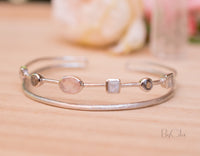 Moonstone, Labradorite & Rose Quartz * Bangle Bracelet * Gold Plated and Silver Plated * Gemstone * Adjustable *Statement * BJB032B
