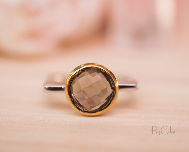 Smoky quartz Square Ring *  Silver Plated * Statement Ring *Gemstone Ring *Bridal Ring *Organic Ring *Natural * BJR167