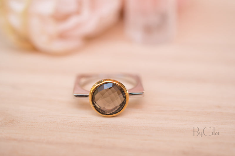 Smoky quartz Square Ring *  Silver Plated * Statement Ring *Gemstone Ring *Bridal Ring *Organic Ring *Natural * BJR167