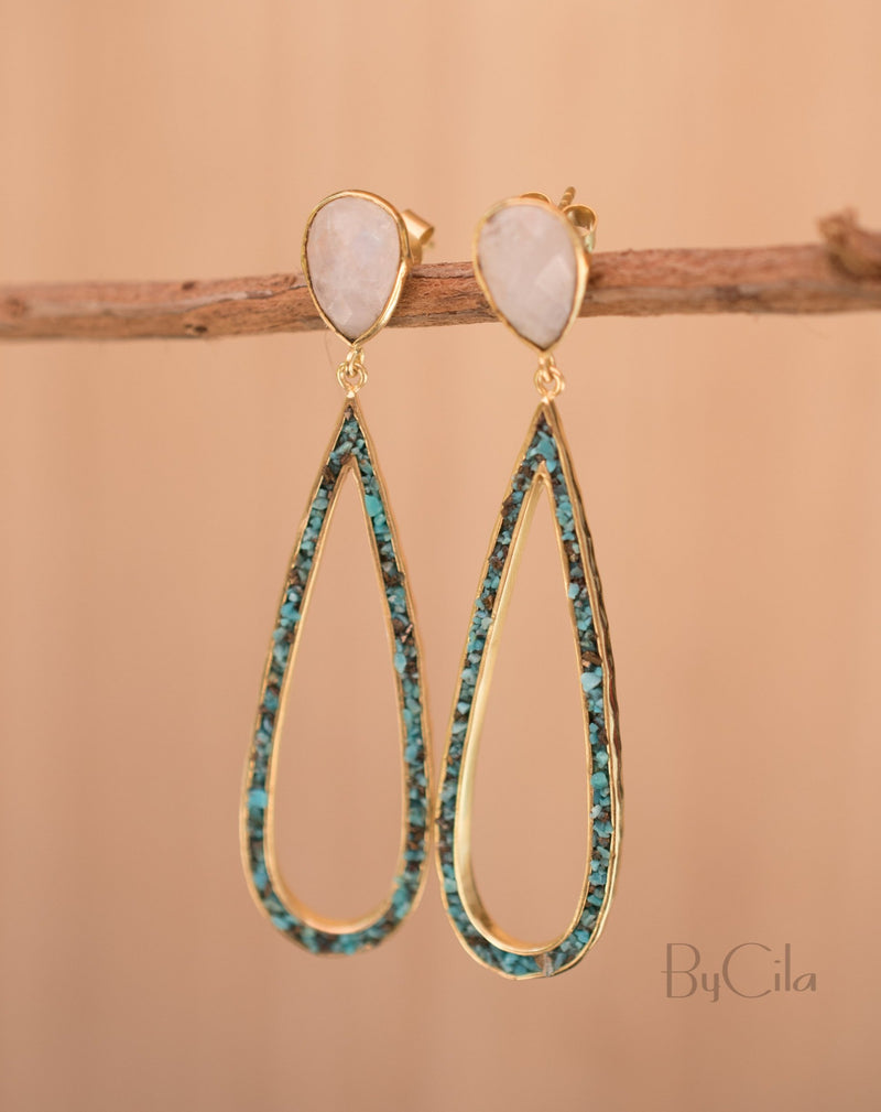 Emanuelly Earrings * Moonstone and Copper Turquoise * Gold Plated 18K * BJE118