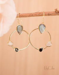 Lavinia Earrings * Labradorite, Black Onyx & Moonstone * Gold Plated 18k * BJE122