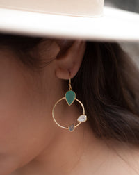 Aqua Chalcedony, Labradorite & Moonstone Dangle  Earrings Gold Plated * Gemstone * Earrings  * Handmade * Boho * Modern * Dangle * BJE121