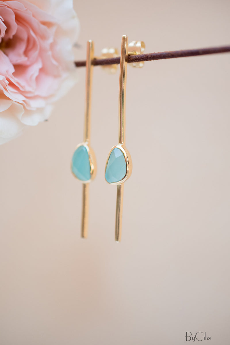 Mirella Earrings * Aqua Chalcedony * Gold Plated 18k * BJE180