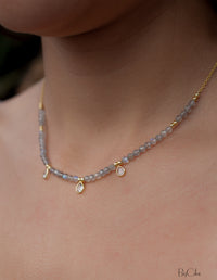 Fernanda Necklace * Labradorite and Synthetic Sapphire or Labradorite and Clear Quartz * Gold Vermeil * BJN036