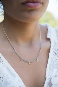 Fernanda Necklace * Labradorite and Synthetic Sapphire or Labradorite and Clear Quartz * Gold Vermeil * BJN036
