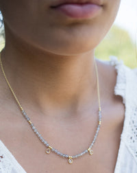Fernanda Necklace * Labradorite and Clear Quartz or Labradorite and synthetic Sapphire *Gold Vermeil * BJN035