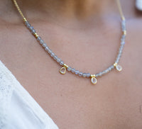 Fernanda Necklace * Labradorite and Clear Quartz or Labradorite and synthetic Sapphire *Gold Vermeil * BJN035