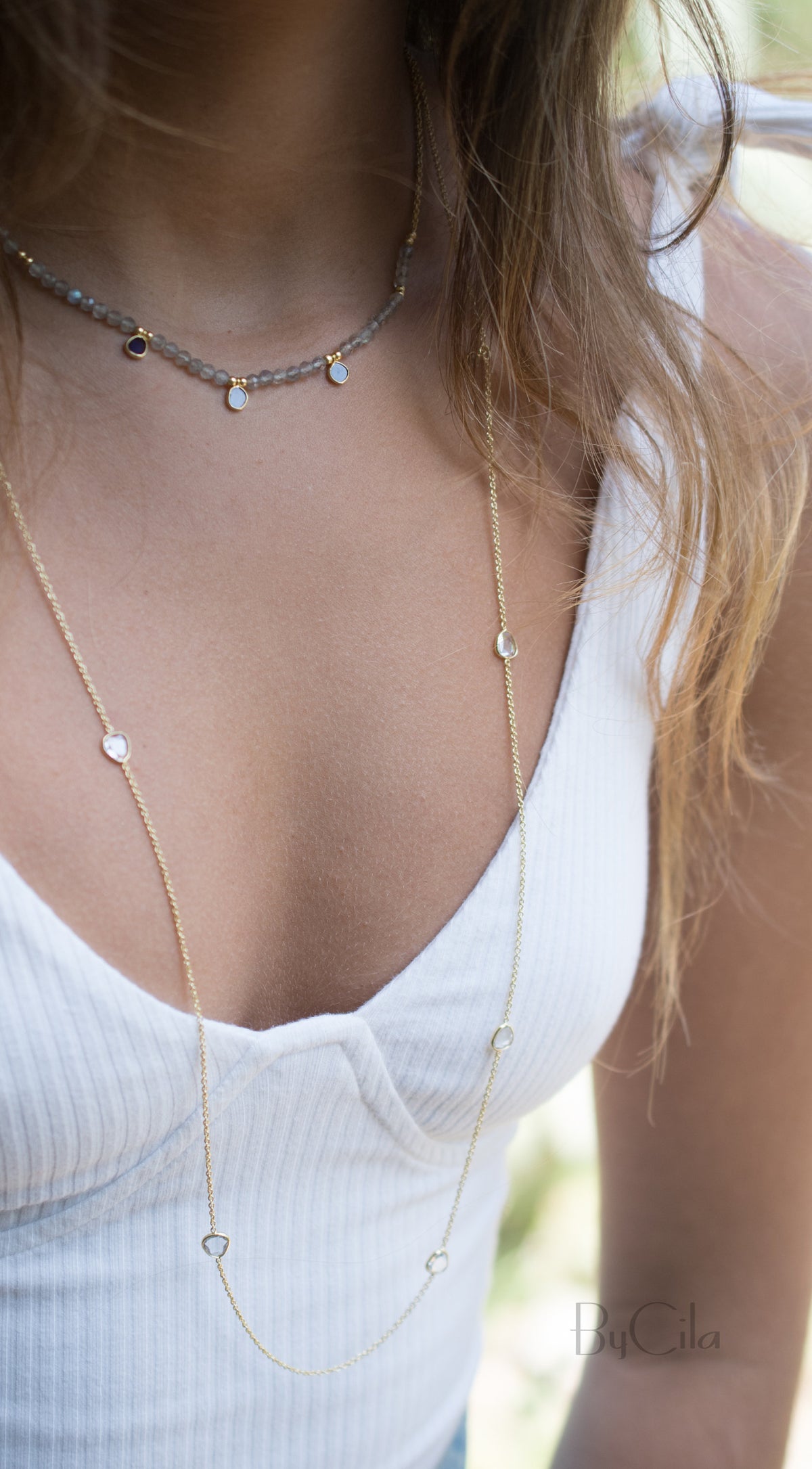 Priscila Long Necklace * Clear Quartz * Gold Vermeil 18k * BJN037
