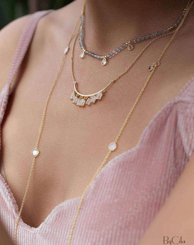 Priscila Long Necklace * Clear Quartz * Gold Vermeil 18k * BJN037
