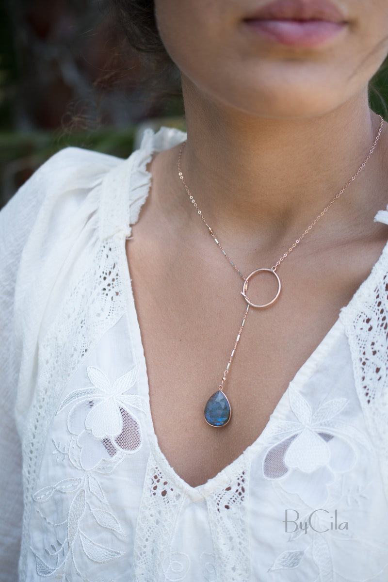 Isabel Lariat Necklace * Labradorite * Rose Gold Filled, Gold Filled or Sterling Silver * BJN061