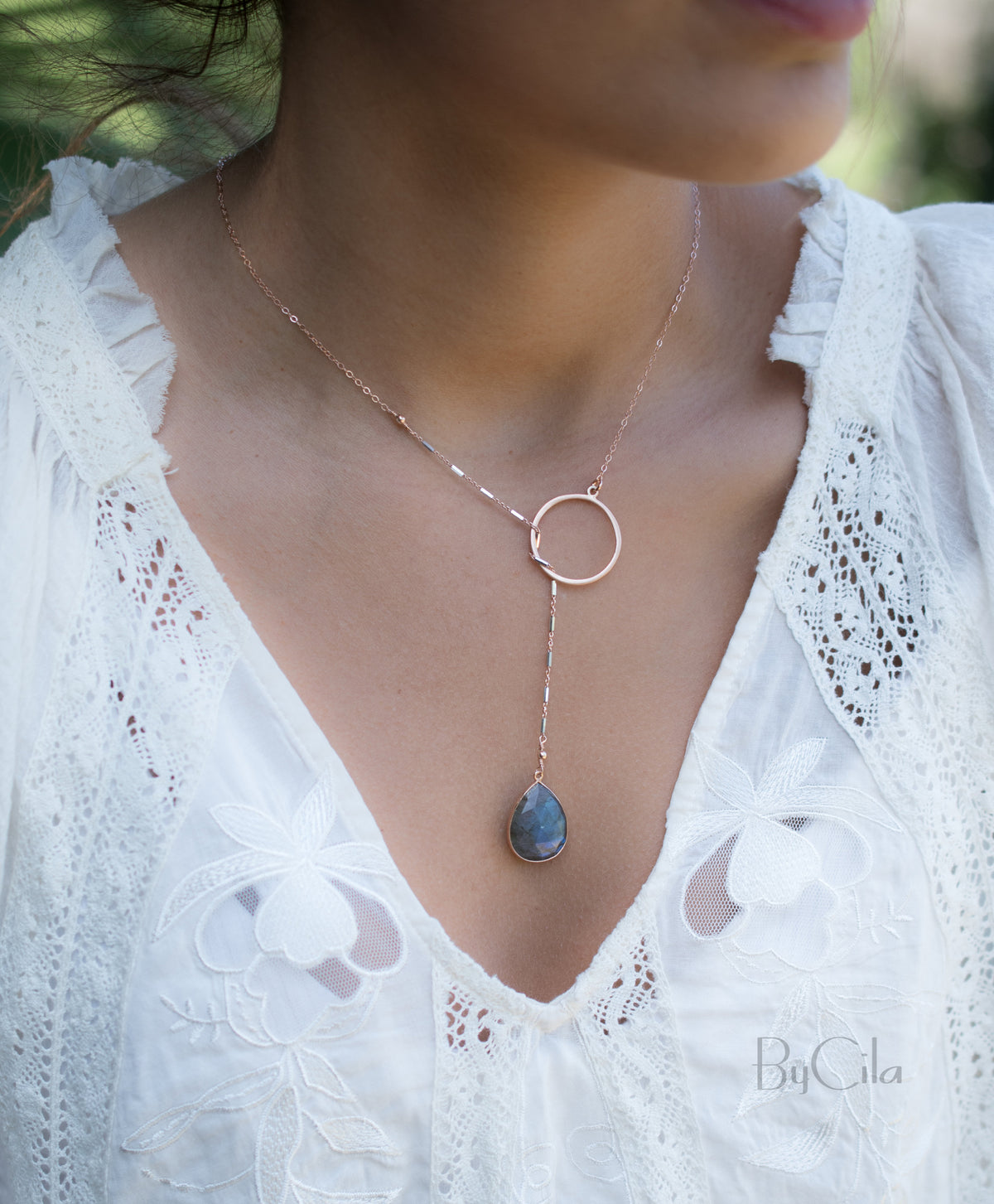 Isabel Lariat Necklace * Labradorite * Rose Gold Filled, Gold Filled or Sterling Silver * BJN061