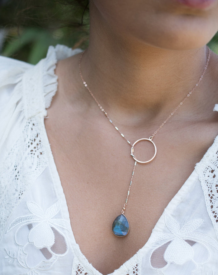 Isabel Lariat Necklace * Labradorite * Rose Gold Filled, Gold Filled or Sterling Silver * BJN061