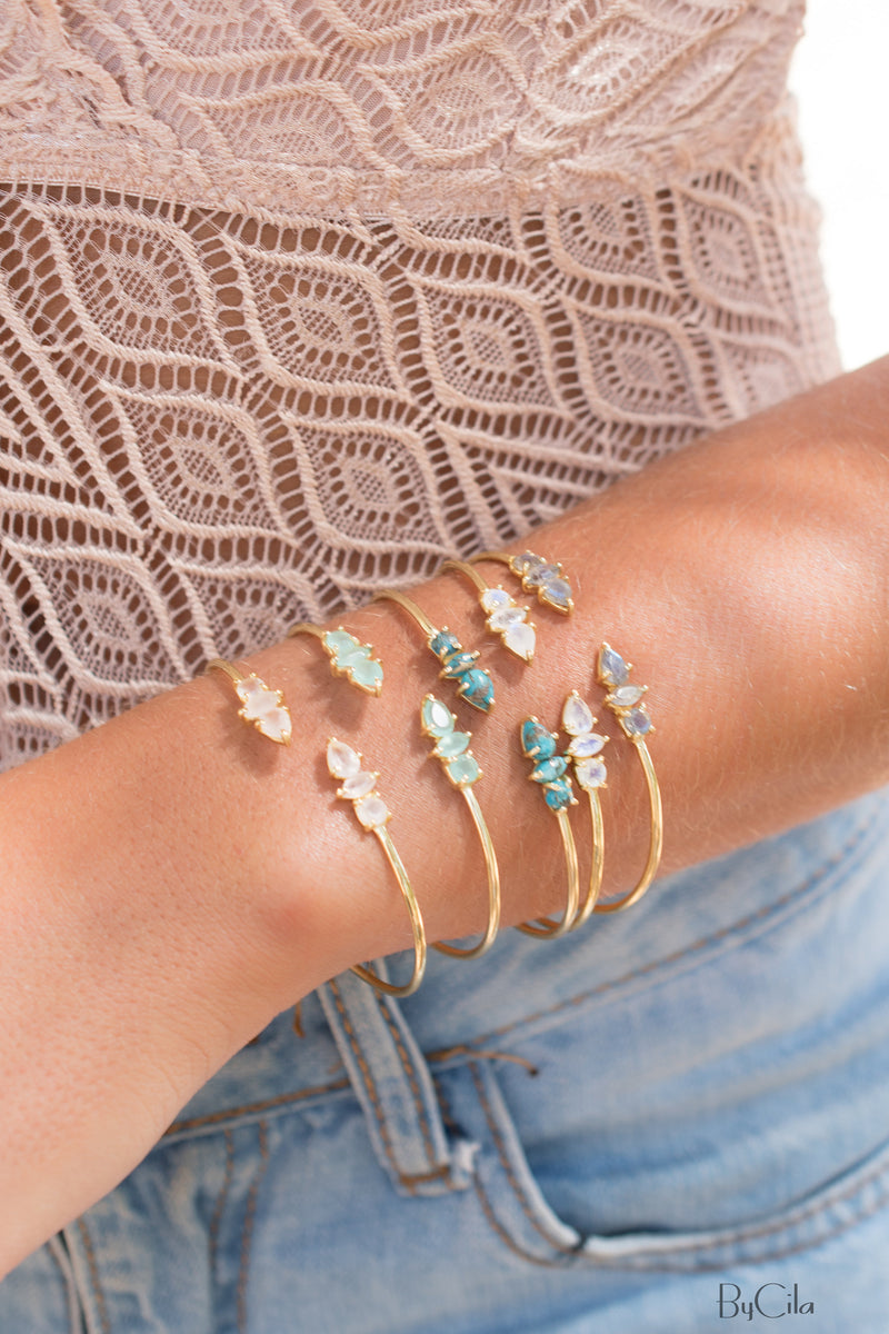 Moonstone Bangle Bracelet *  Gold Plated * Gemstone * Gypsy * Hippie *  Adjustable * Statement *  Stacking * Layering * BJB034