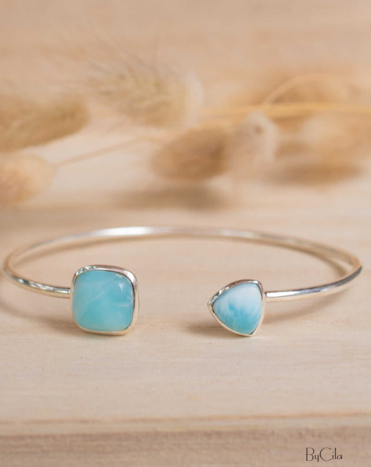 Larimar Bohemian Bangle Bracelet * Gold Plated 18k or Silver Plated * Gemstone * Gypsy * Hippie * Adjustable * Statement * Stacking *BJB005A
