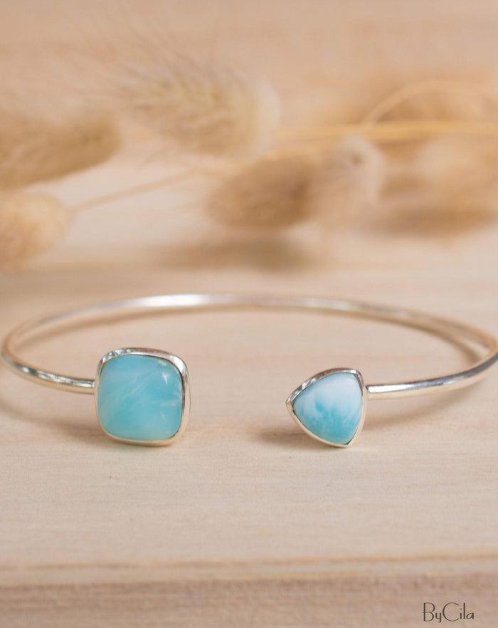 Larimar Bohemian Bangle Bracelet * Gold Plated 18k or Silver Plated * Gemstone * Gypsy * Hippie * Adjustable * Statement * Stacking *BJB005B