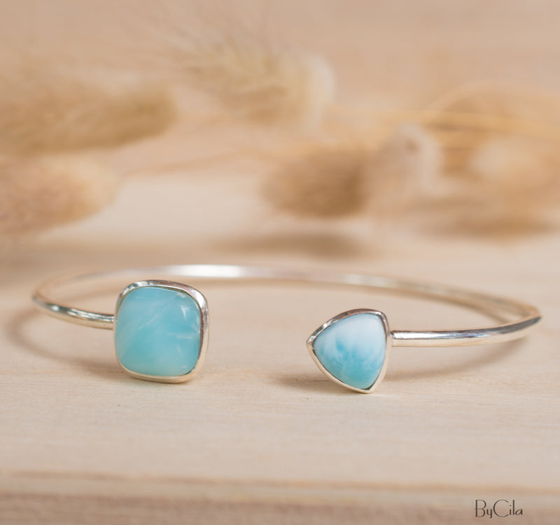 Larimar Bohemian Bangle Bracelet * Gold Plated 18k or Silver Plated or Rose Gold Plated * Gemstone * Gypsy * Hippie * Adjustable  * BJB005C