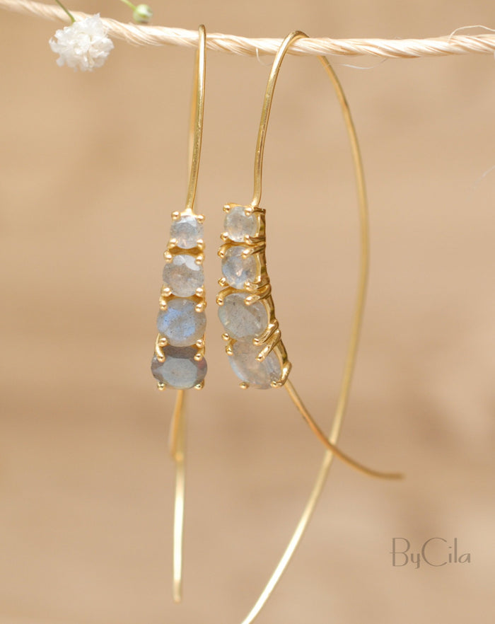 Aja Earrings * Labradorite * Rose Gold, Gold Vermeil or Sterling Silver 925 * BJE044A