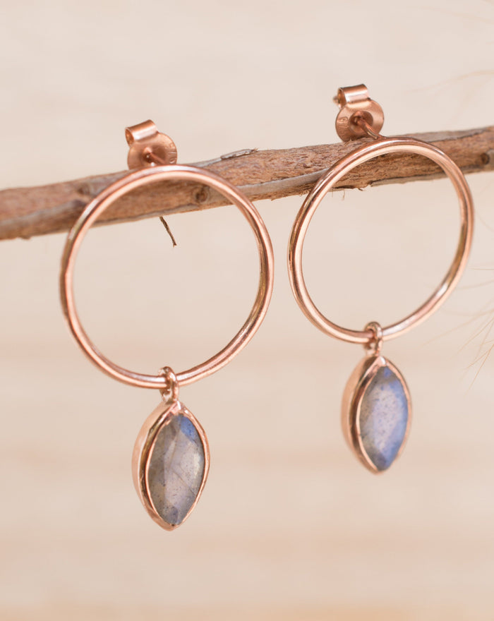 Labradorite Stud Earrings Rose Gold Plated or Gold Plated * Gemstone * Earrings * Rainbow Labradorite * Handmade * Boho * Modern * BJE079B