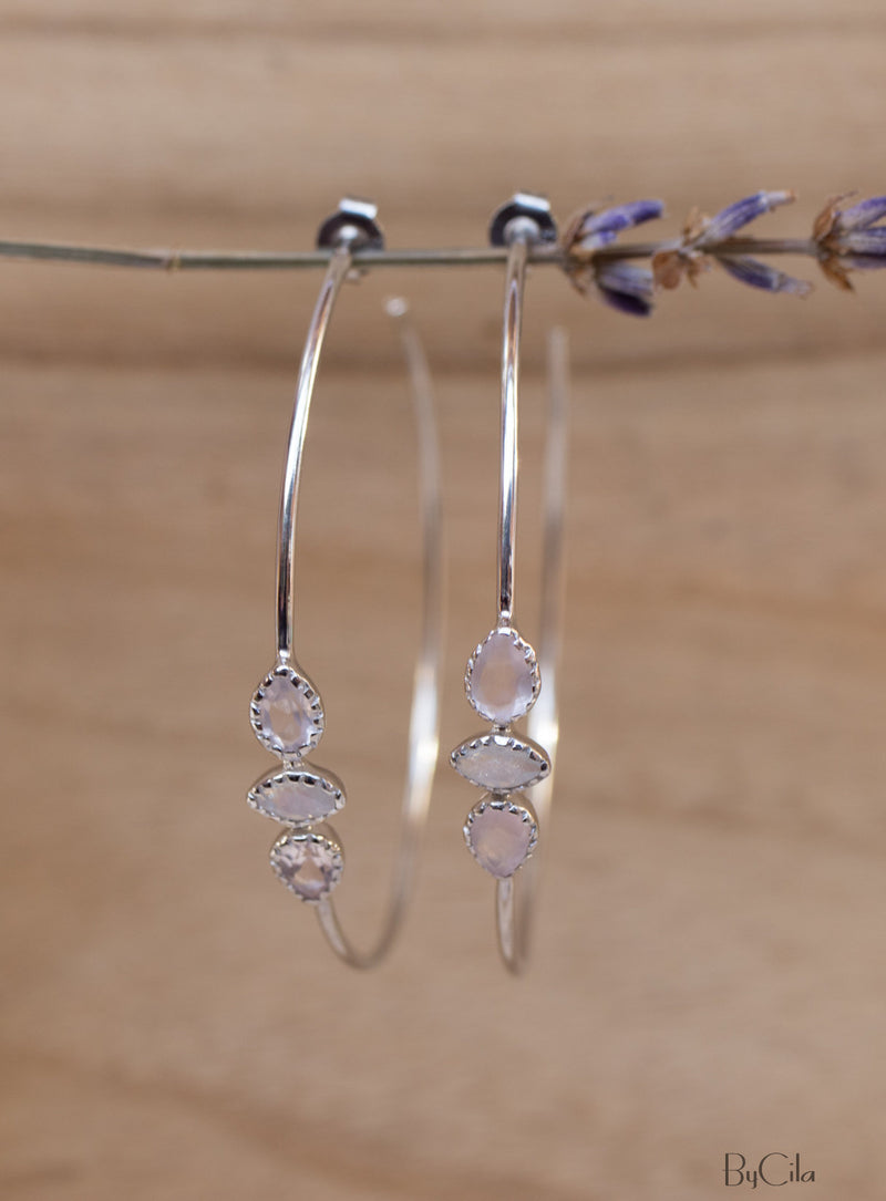 Yeda Hoop Earrings * Rose Quartz & Moonstone * Gold Plated 18k, Silver Plated or Rose Gold Plated * BJE015A