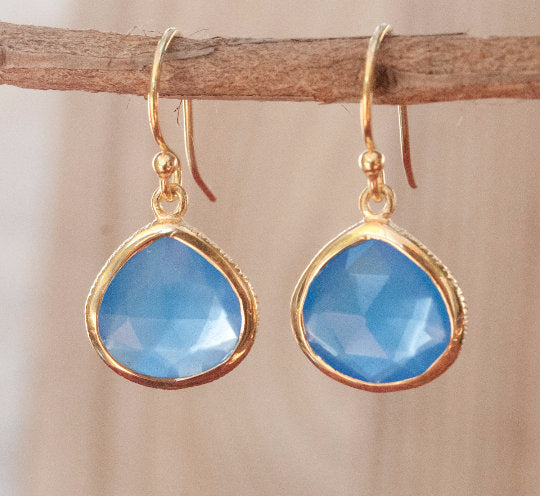 Lihue Earrings * Blue Chalcedony * Gold Plated 18k or Sterling Silver 925 * BJE067B